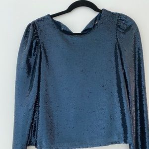 Zara navy blue sequin long sleeve top